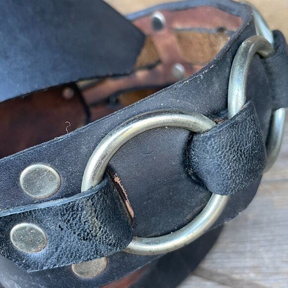 Harley Davisdon Biker Motorcycle Belt Leather Belt Strap Vintage Black / Brown - Picture 3 of 13